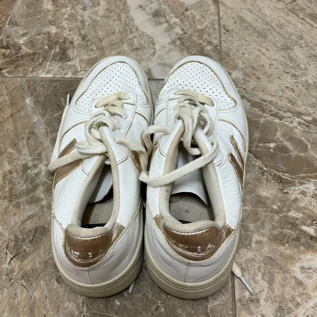 Veja White and Gold Sneakers - Image 2