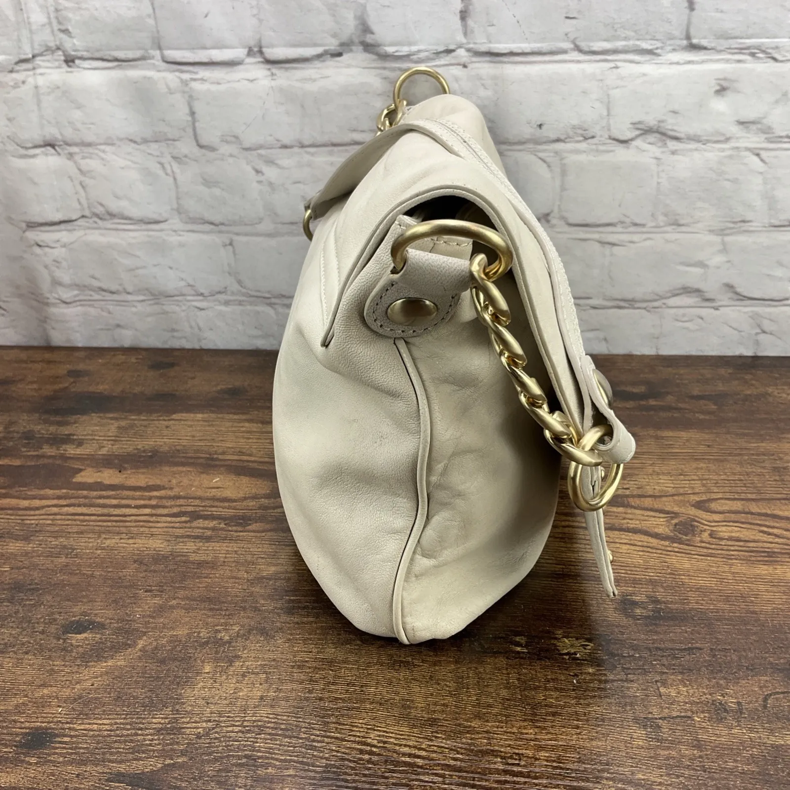 Vintage Michael Kors White Leather Gold Studded Handbag - Image 4