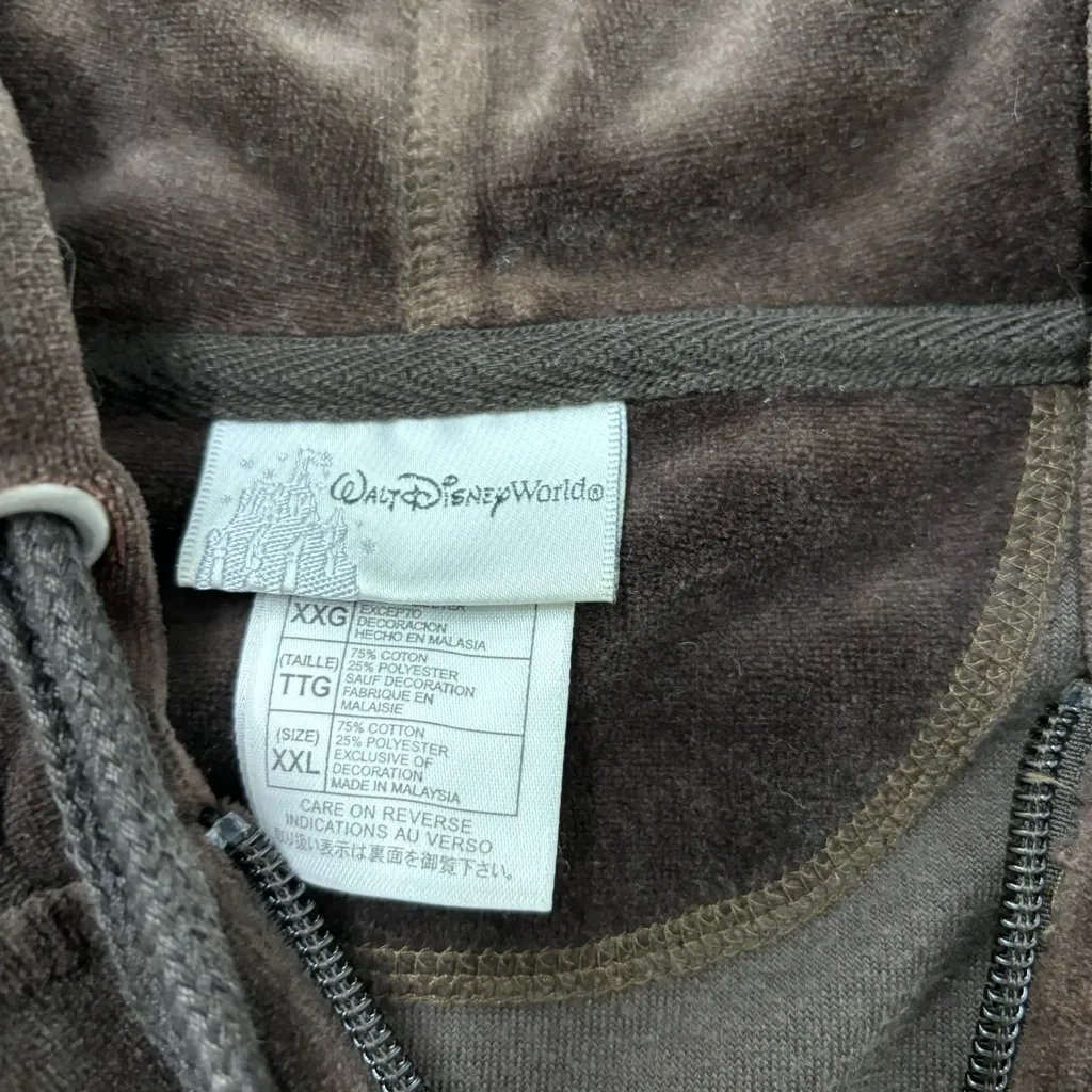 Walt Disney World Jeweled Crown Brown Velvet Full Zip Hoodie Womens XXL - Image 4