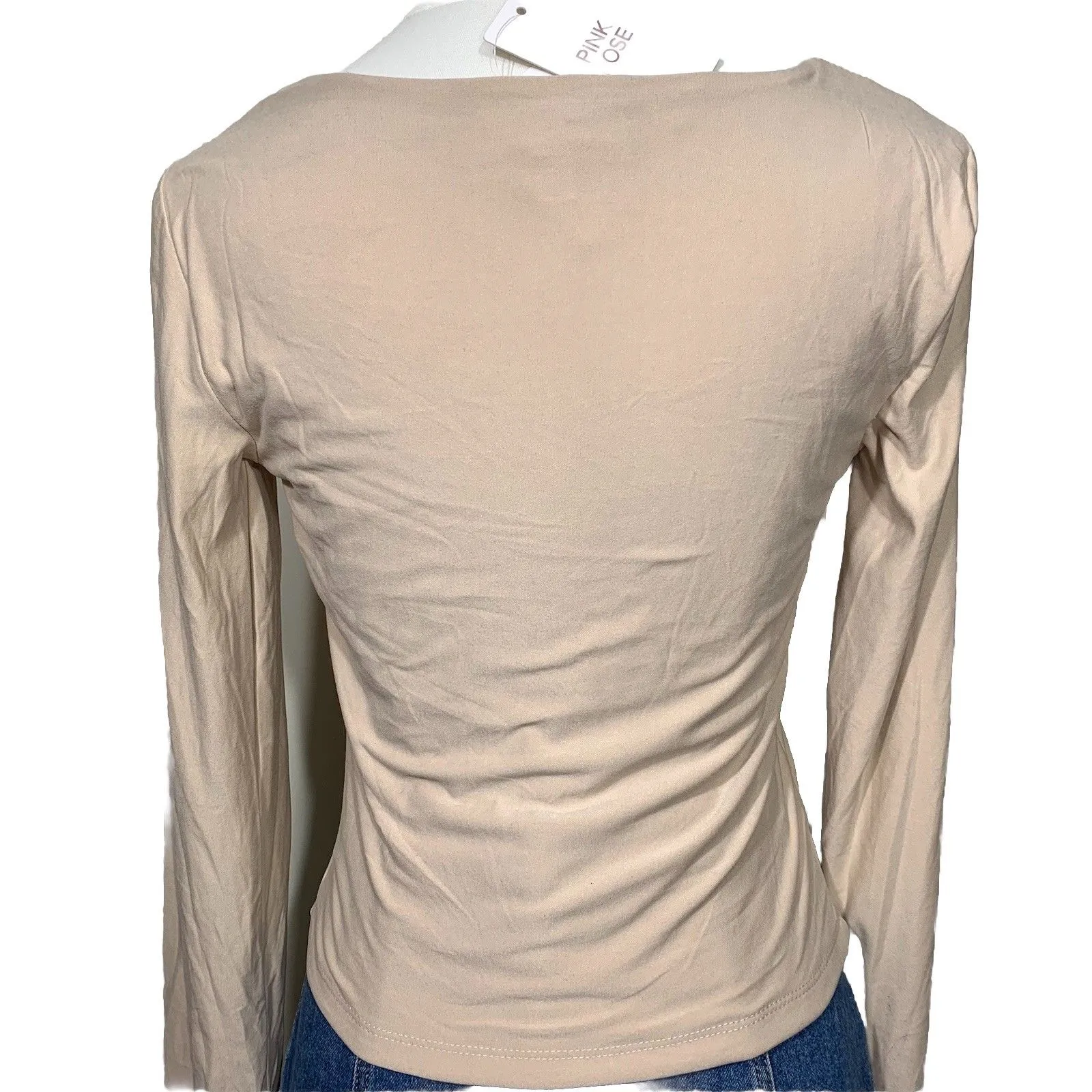 Pink Rose Beige Square Neck Long Sleeve Top Size M New Stretch Shirt - Image 4