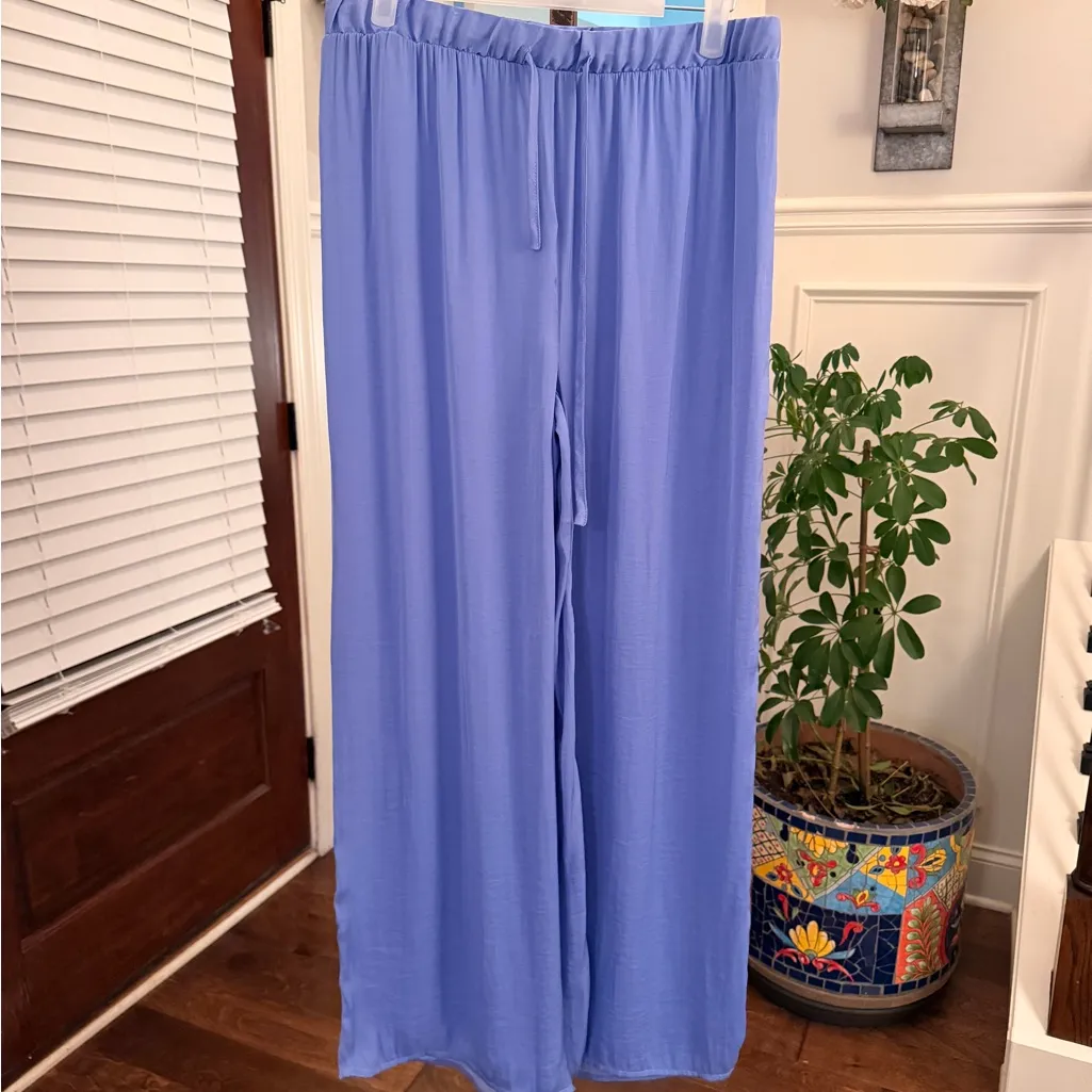 Vila NWT Wide Leg Silky Pants With Tie Waist In Lilac Purple Size undefined - Image 5
