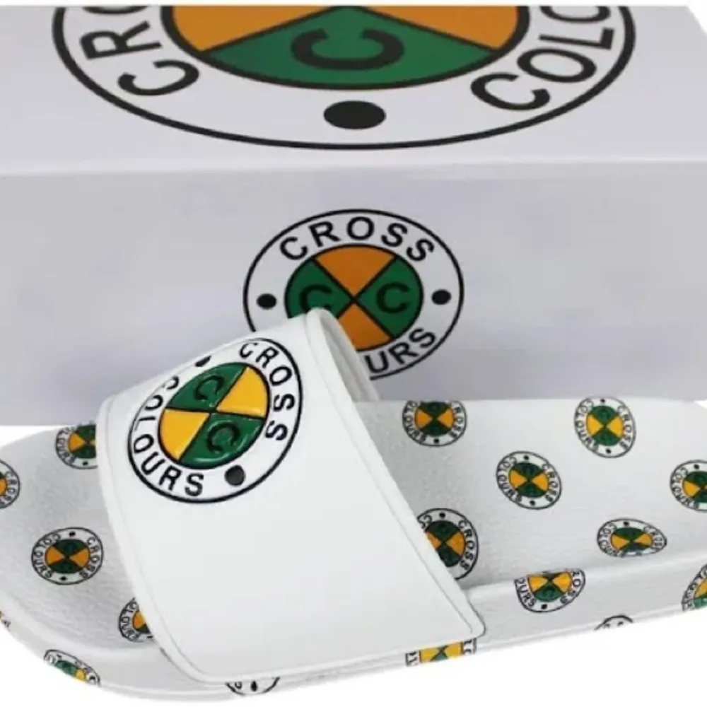 Women’s 8 Cross Colours White and Green Slides - Image 3