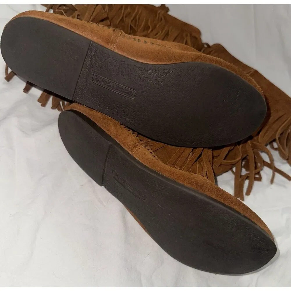 Minnetonka Moccasin Boots 3 Layer Fringe Suede Leather Brown Womens Size 10 Boho - Image 2