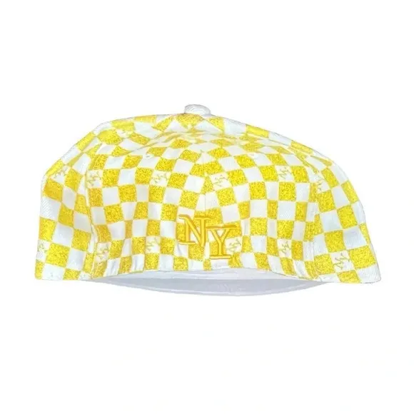 NEW YORK NY YELLOW CHECKERED SPARKLE‎ HAT BASEBALL CAP BY CITY BIG SIZE L 7.5 - Image 4
