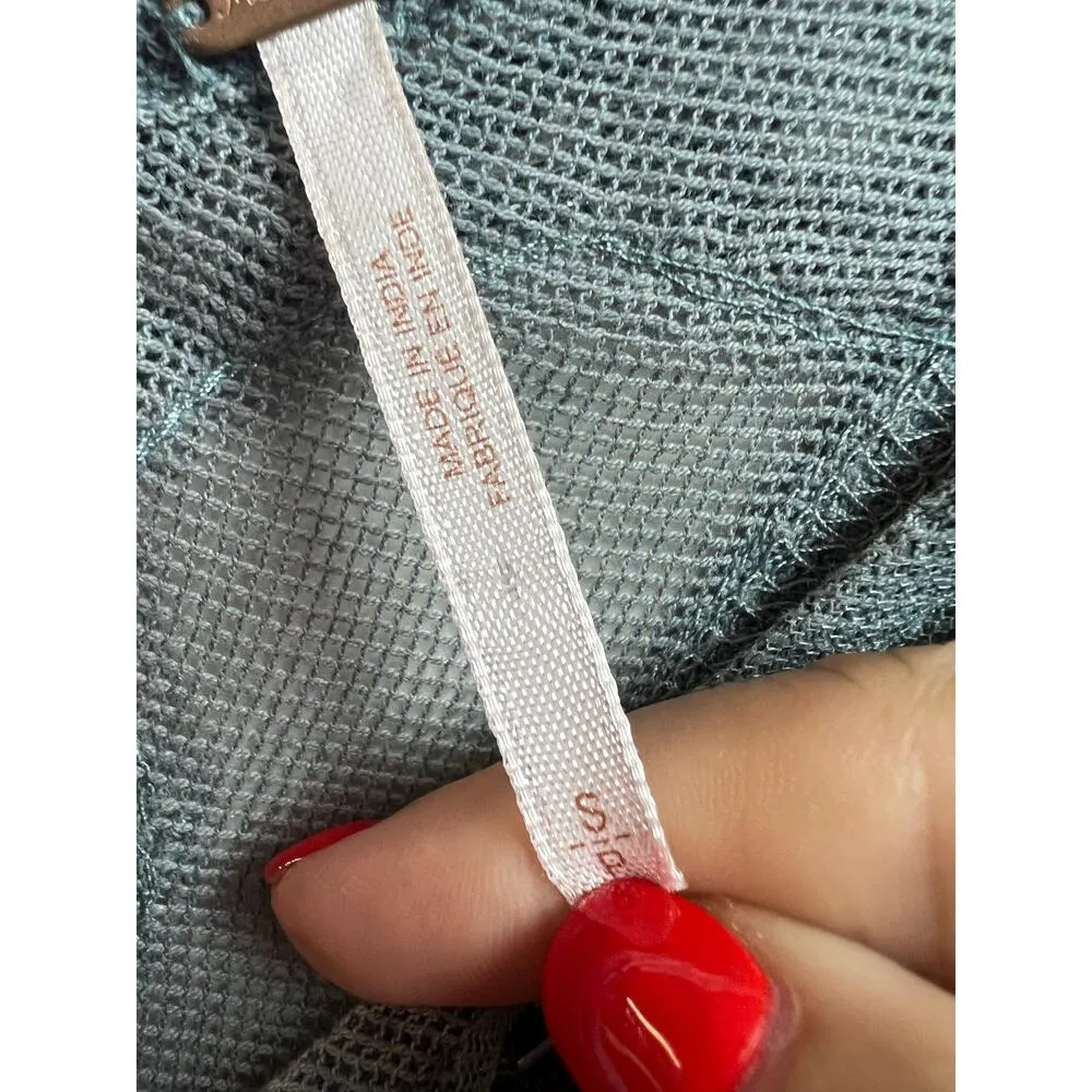 Free People Bluish Gray Beaded Mesh Tank Top Small - Image 4