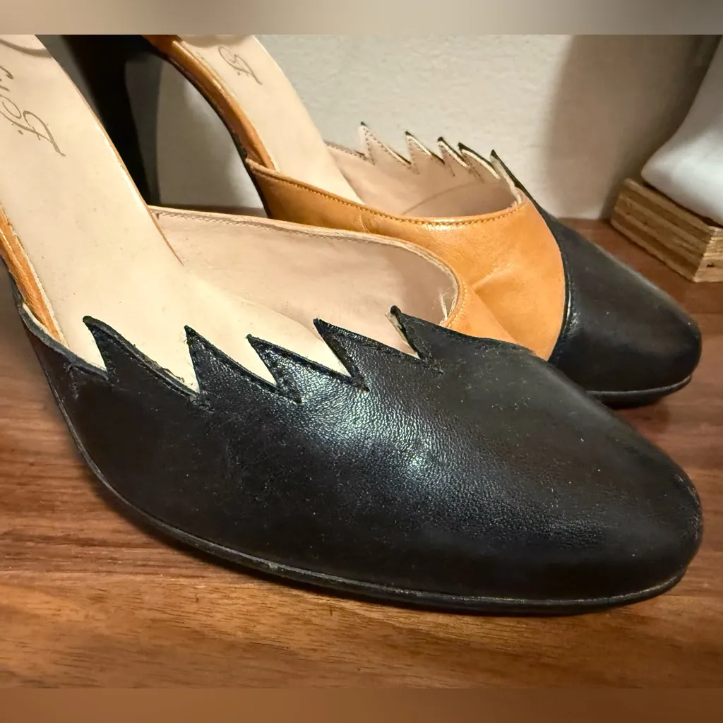 Ankle strap tango style leather heels Black Size 8 - Image 7