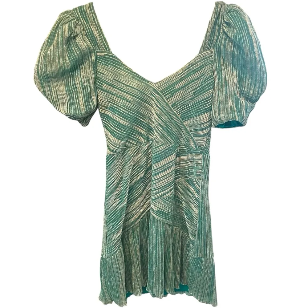 SAYLOR Nyah Mini Dress Teal Metallic Cocktail Puff Sleeves NWT - Image 5