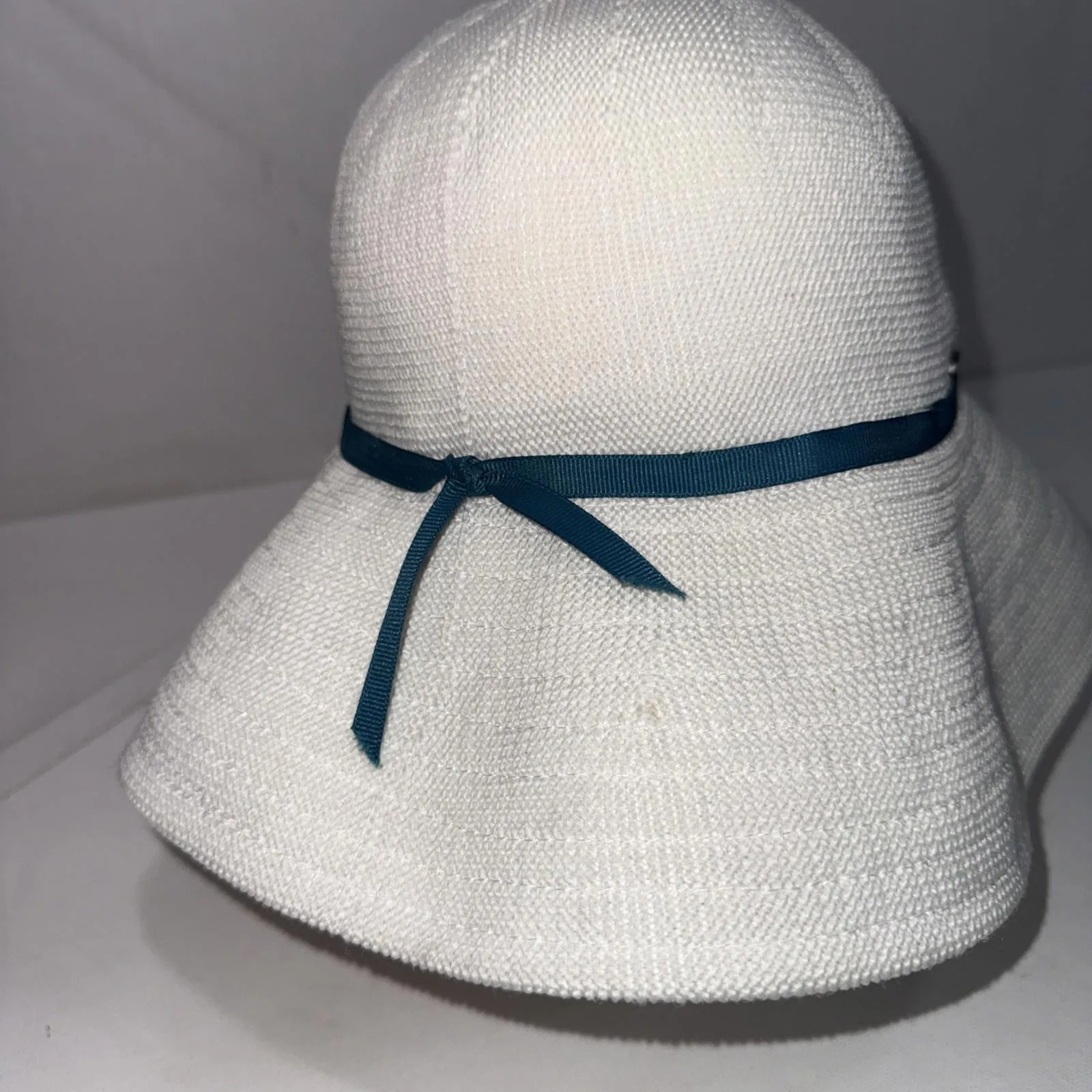 Scala Minimalist Green Bow Adjustable Size White Wide Brim Bucket Cap Sun Hat - Image 3