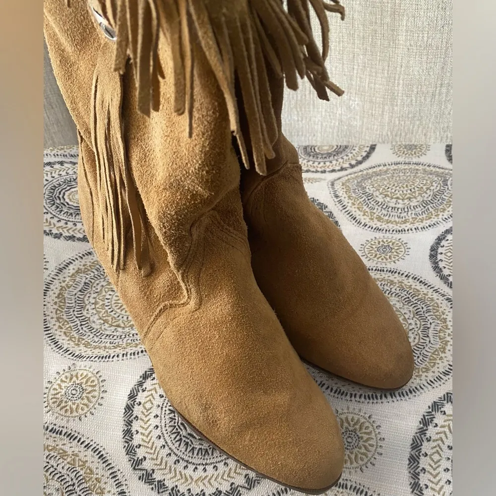 Silver Star Boots Brown Western Cowgirl Fringed Houston Suede Boots Size 8 - Image 6