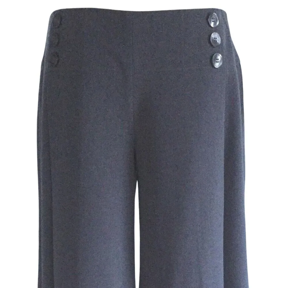 Cache Wide Leg Stretch Buttons Crop Self Belt Pant New Gray Gaucho NWT $98 - Image 2