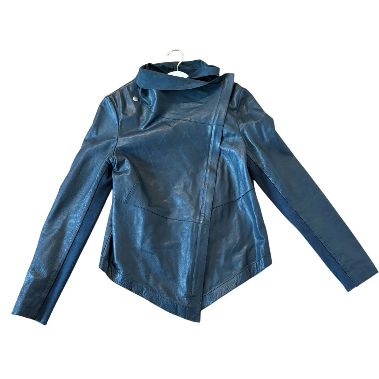 Muubaa lamb leather navy draped zipper jacket 6 Blue - Image 13