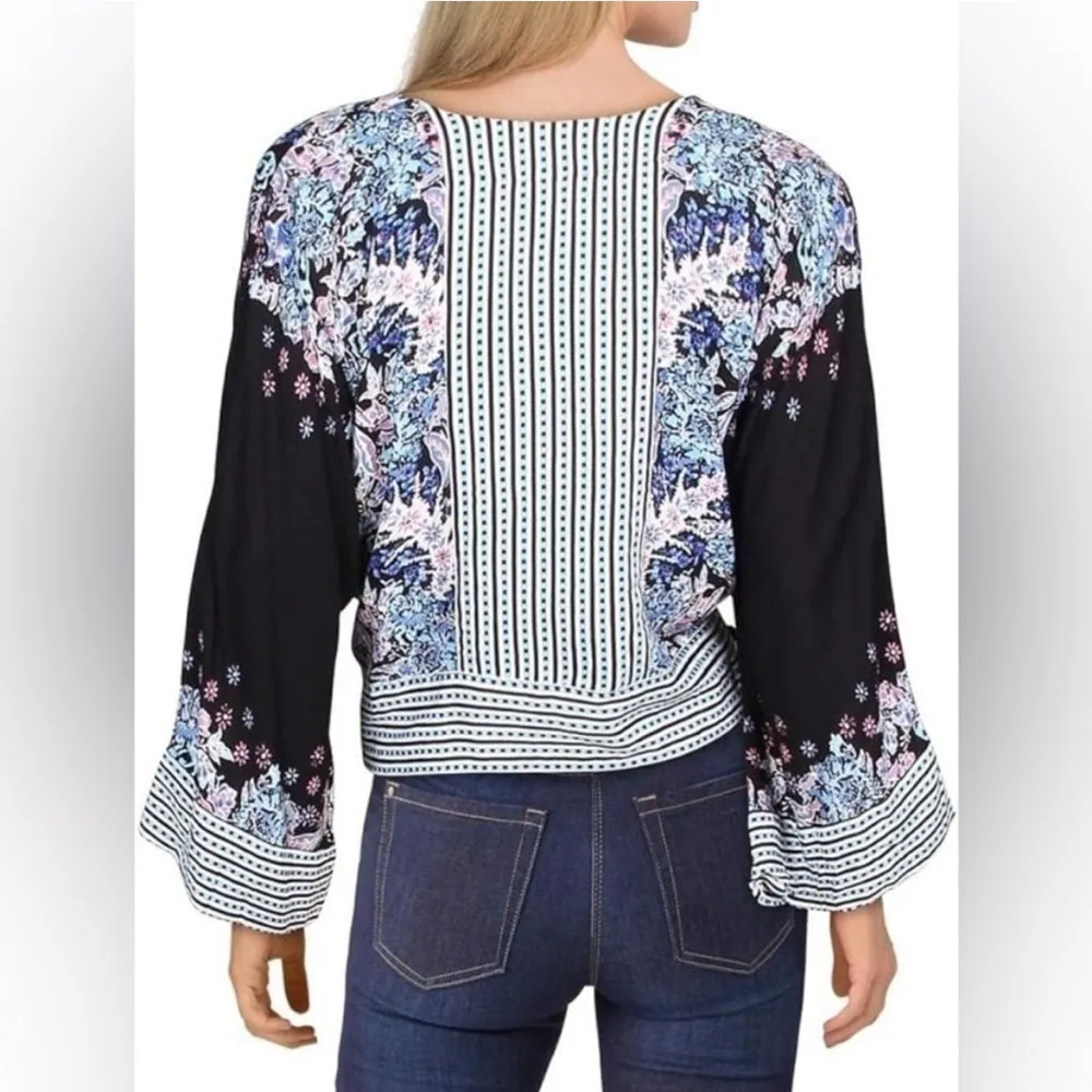 NEW Free People kimono crop top XSMALL Black pink blue - Image 12