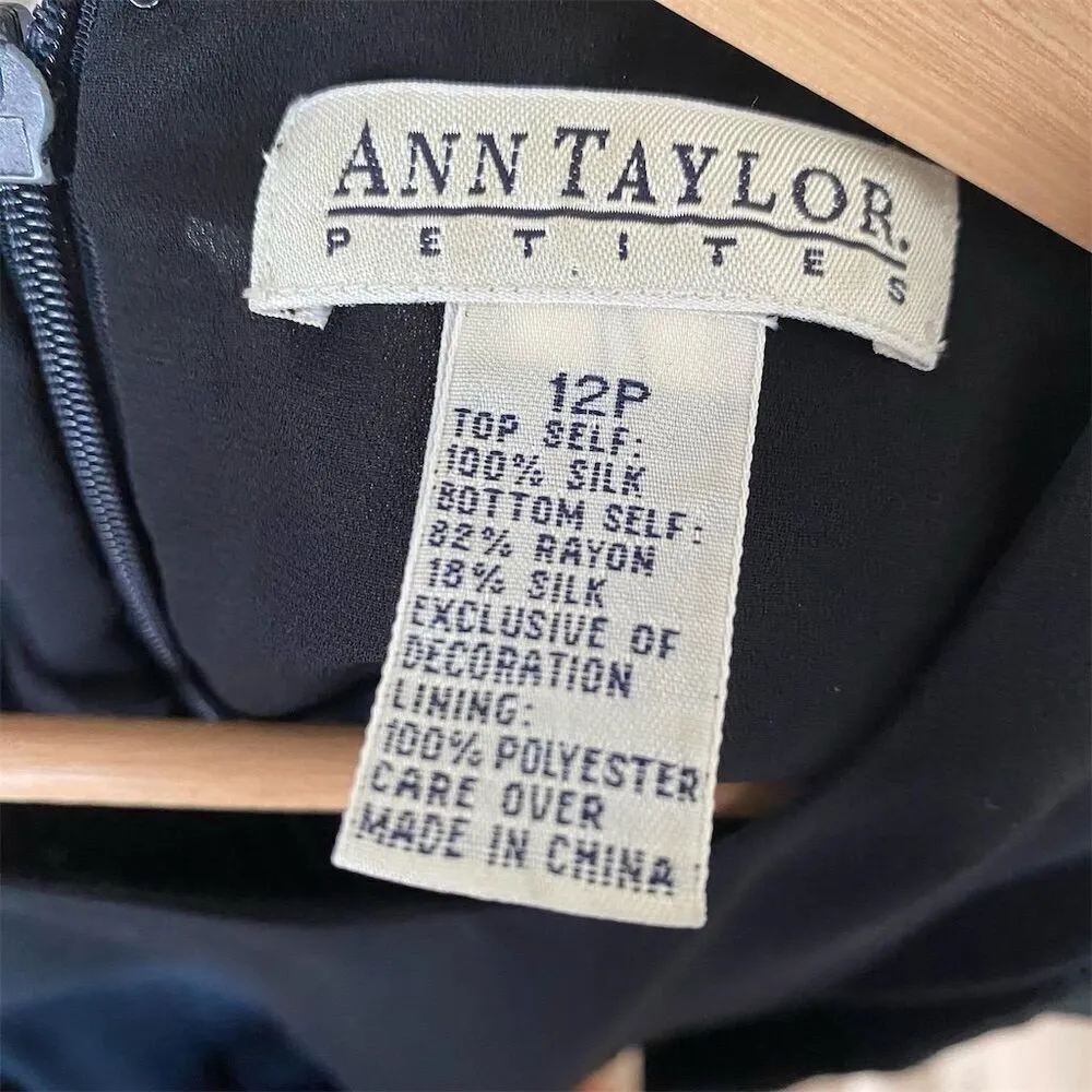 Vintage Ann Taylor Petite Beaded Silk velvet Size 12 Black Sleeveless Mini Dress - Image 7