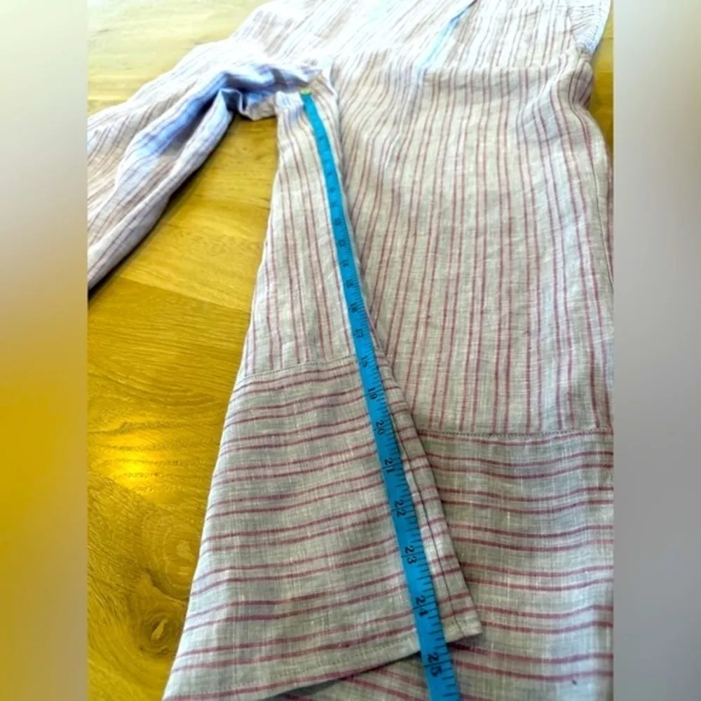 Anthropologie Elevenses Nantucket Ruffled Striped 100% Linen Jumpsuit Size 14 - Image 9