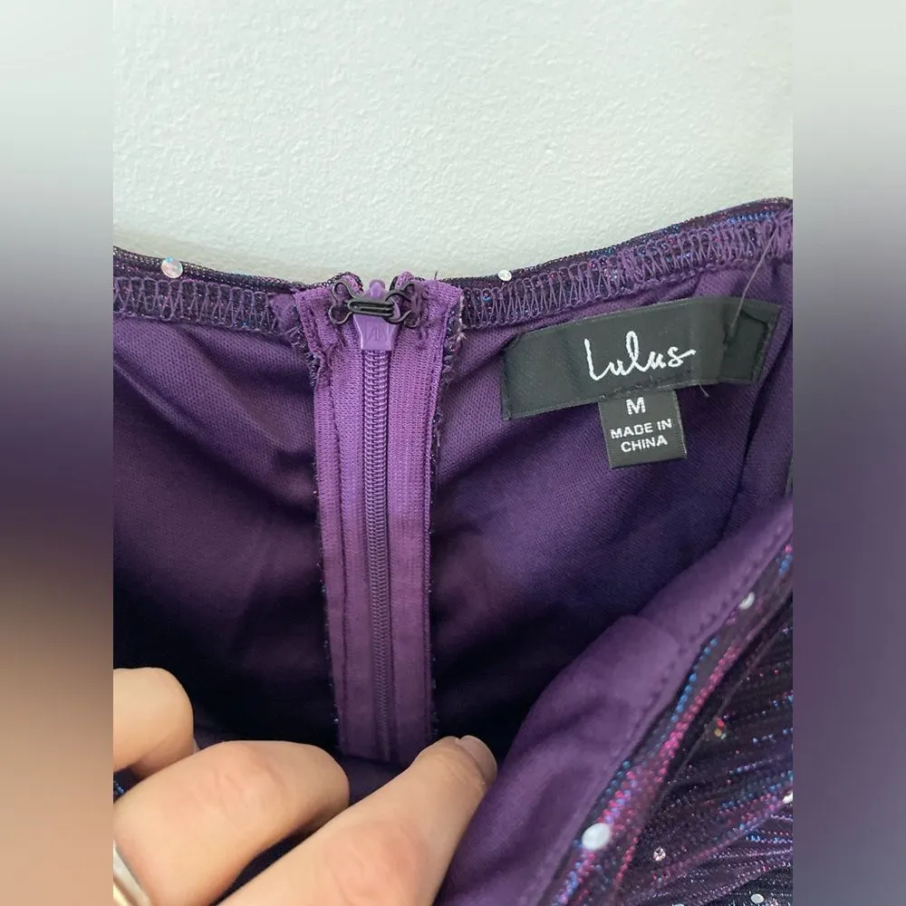 Lulus Flirty Vibes Purple Multi Sparkly Ruched Bodycon Mini Dress NEW size M - Image 5