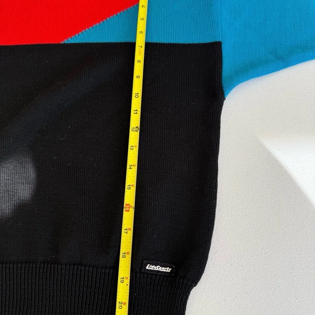 VTG LIDO SPORTS Ladies Red Colorblock Wool Long Sleeve Pullover Sweater USA Blue Size M - Image 7