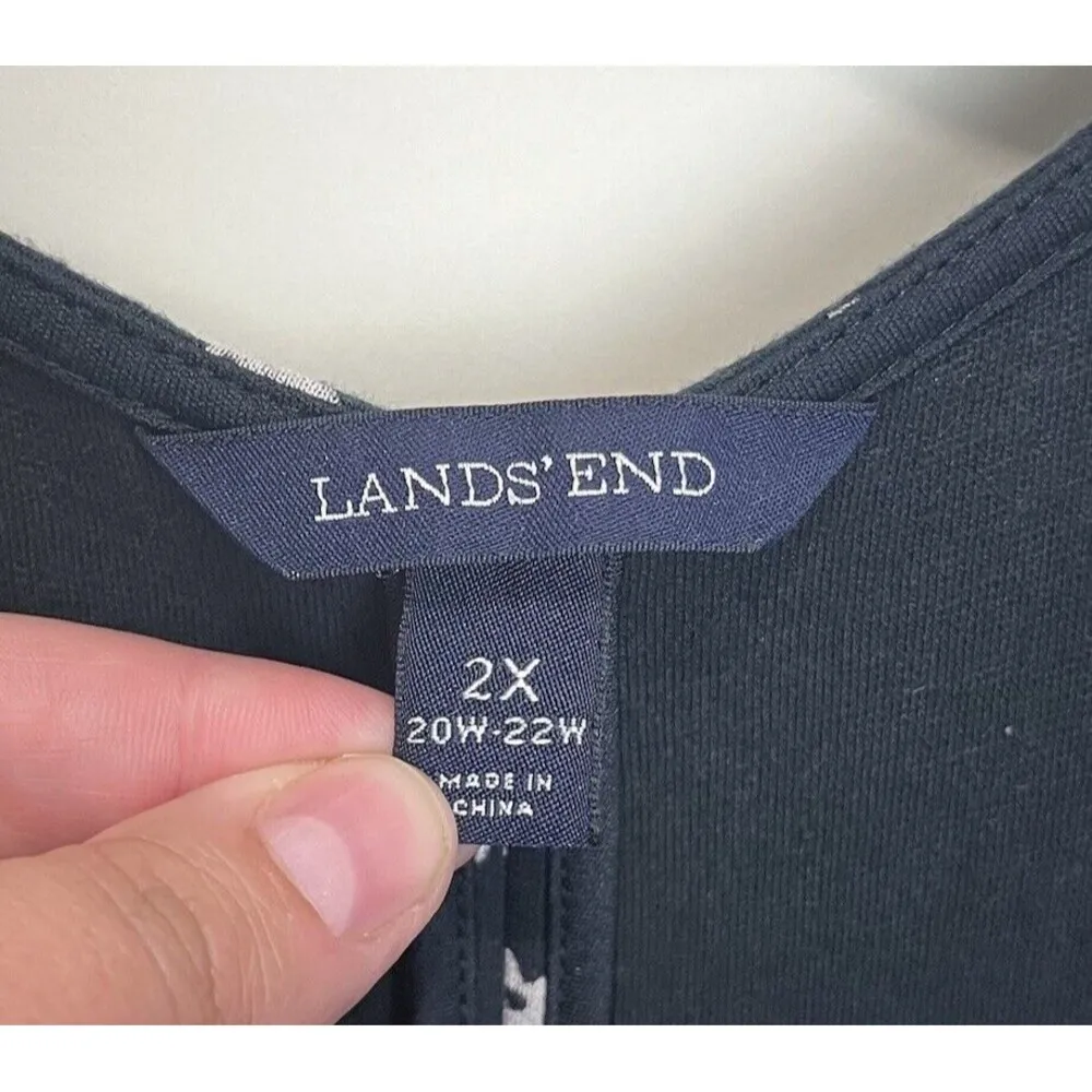 Lands’ End Black Tan Printed Faux Wrap Cap Sleeve Knee Length Dress 2X W/Pockets - Image 2