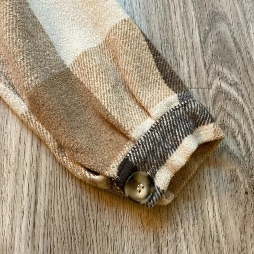 Brown Plaid Button Up Shacket Size S - Image 10