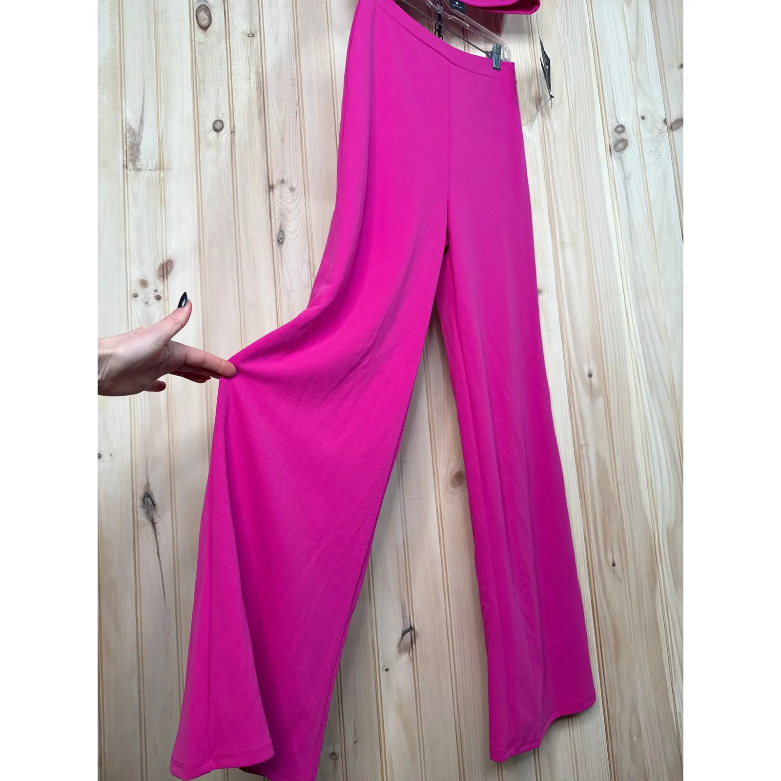 NWT Lulus Only Tonight Hot Pink Two-Piece Wide-Leg Jumpsuit 2PC Party Barbie L - Image 5
