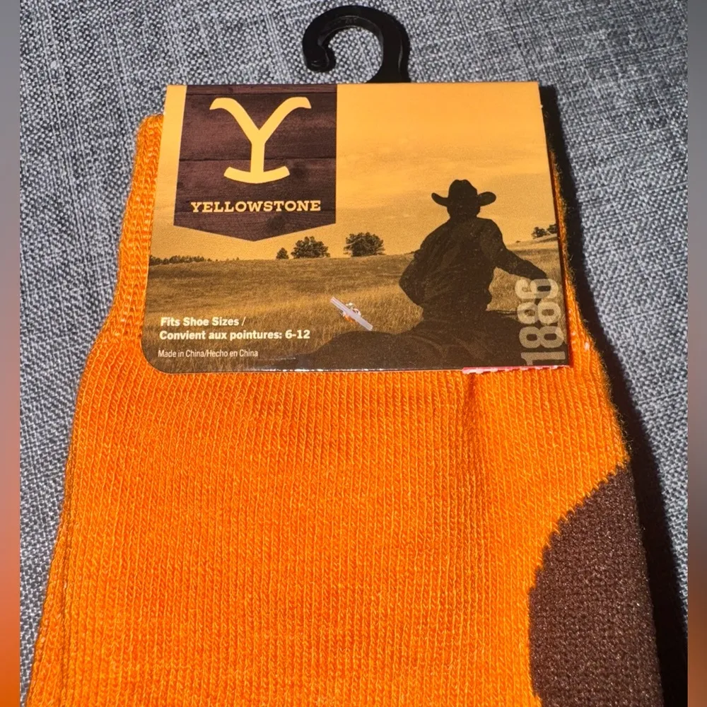 New Yellowstone TV Show Socks By Paramount Network Orange Unisex Adult SZ 6 - Image 4