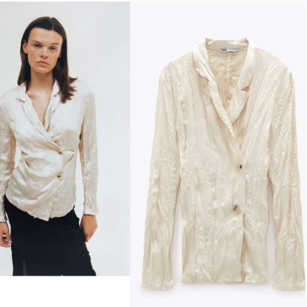 NWT  Zara CREASED-EFFECT SATIN JACKET Medium Lightweight - Image 2