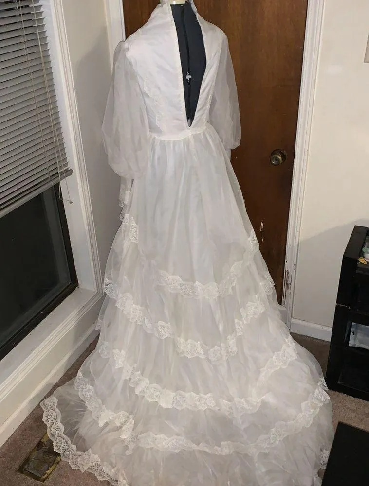 70s Prairie wedding dress White - Image 8