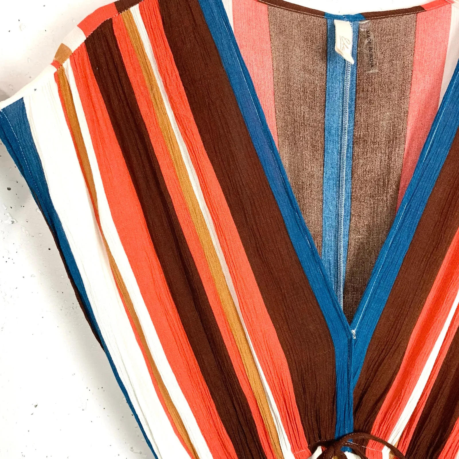 Elan Striped Maxi Cover Up Dress Plunging Bodice Slit Skirt Stripe Size Small - Image 7