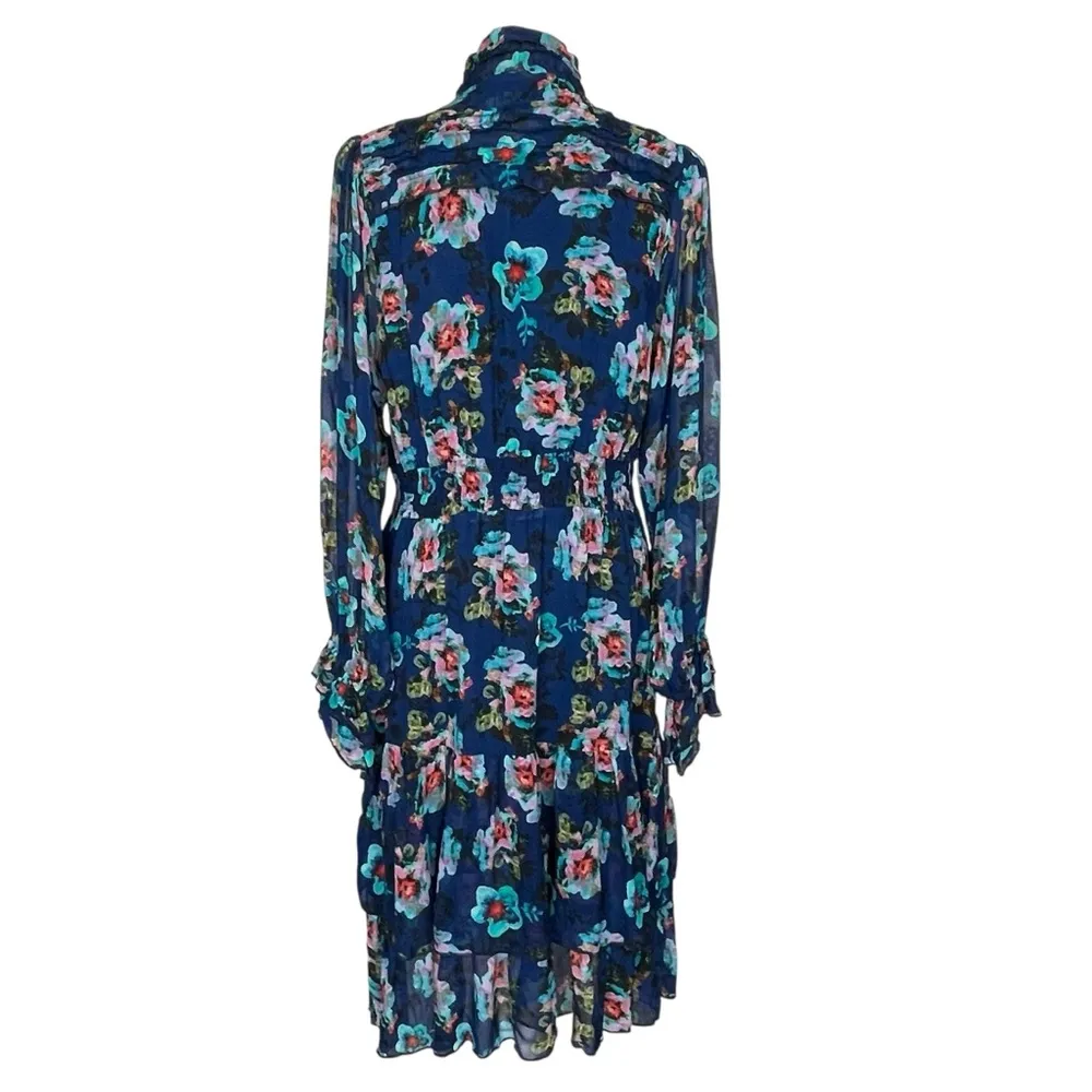 Tolani Dora Azure Chiffon Floral Dress Women’s Size M Sheer Long Sleeves Tiered - Image 4