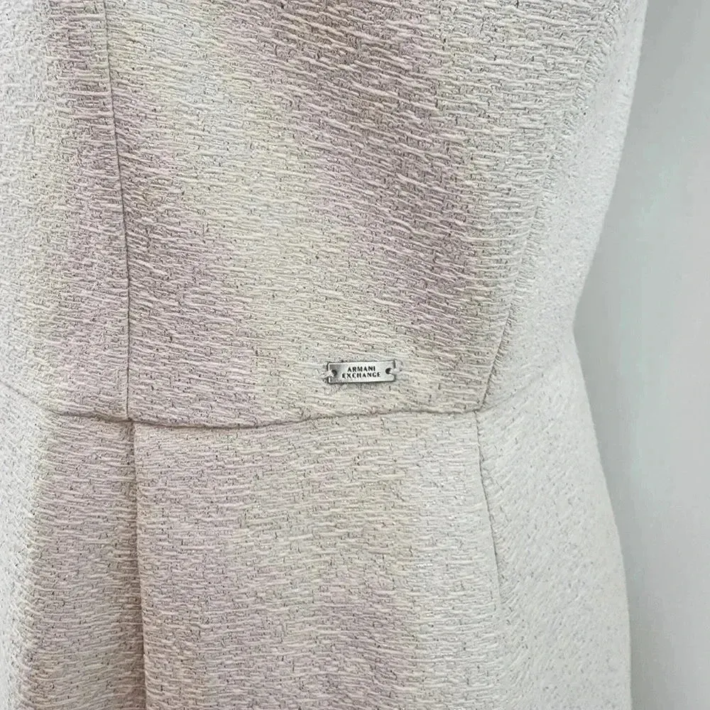 Armani Exchange White Silver Short Sleeve V Neck Flare Flirty Zipper‎ Back Dress - Image 5