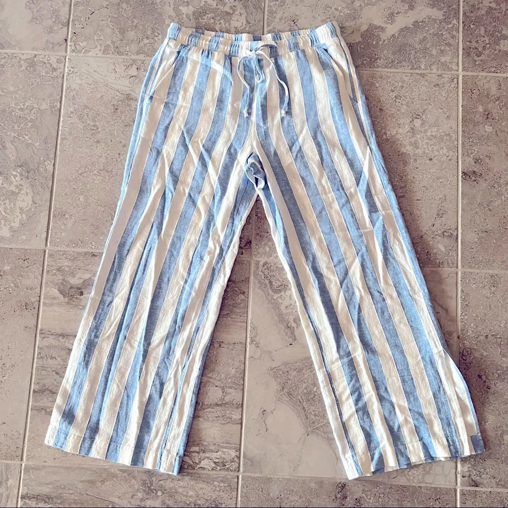 Anthropologie’s Cloth & Stone Linen Wide Leg Pants Blue & Cream Size M New w/Tag - Image 4