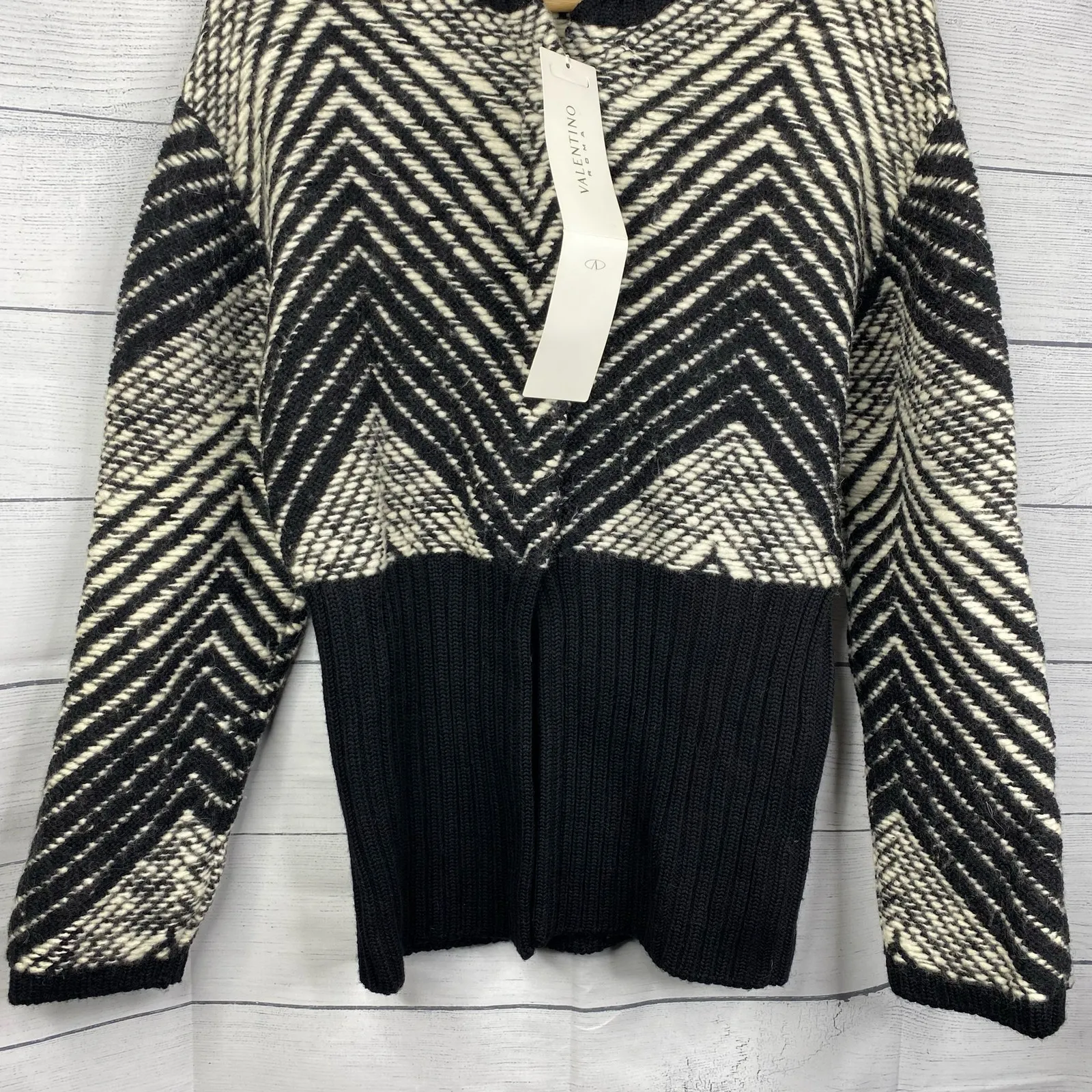 Valentino Roma NEW OLD STOCK Wool Angora Chevron Sweater Cardigan 42 10 FLAWS Black - Image 15