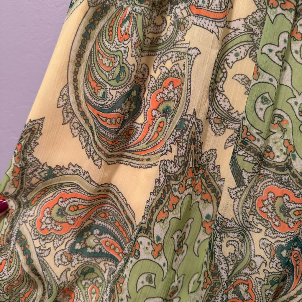Sunny Leigh Green Yellow Sleeveless Paisley‎ Blouse Stretchy Tie Waist XL - Image 7
