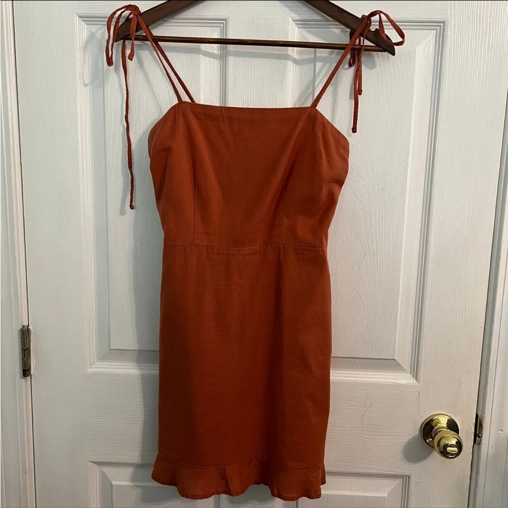 Abercrombie & Fitch Linen Ruffled Ruffle Mini Dress Burnt Orange Small - Image 5