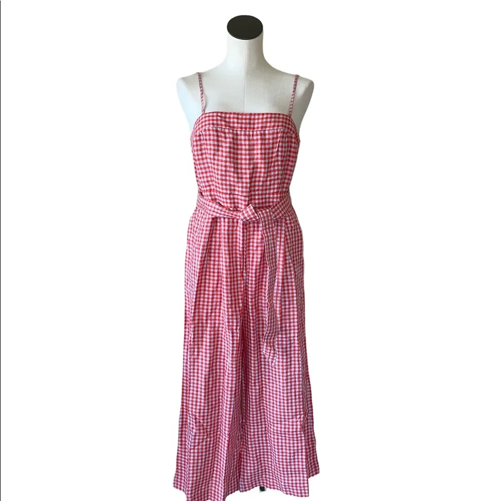 NWOT J . Crew Women's Red  Linen Waist Tie jumpsuit Pockets SZ-6 - Image 3