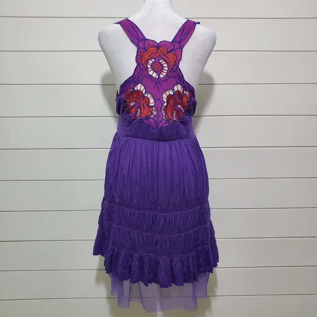 Free People Purple Tiered 100% Viscose Sleeveless Empire Waist Knit Top Size‎ M - Image 2