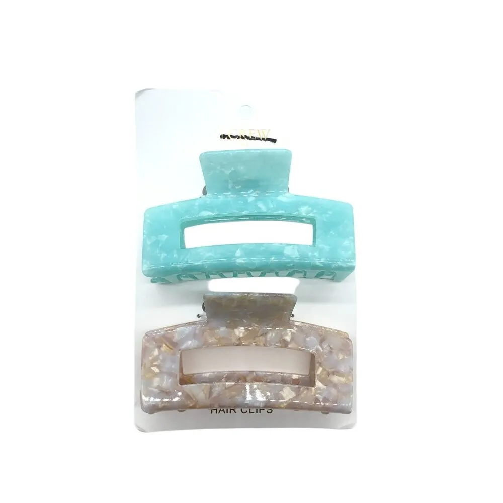 Set Of 2 Womens Resinl Hair Clips With Stylish Marbled Design In Turquoise & Bei - Image 2
