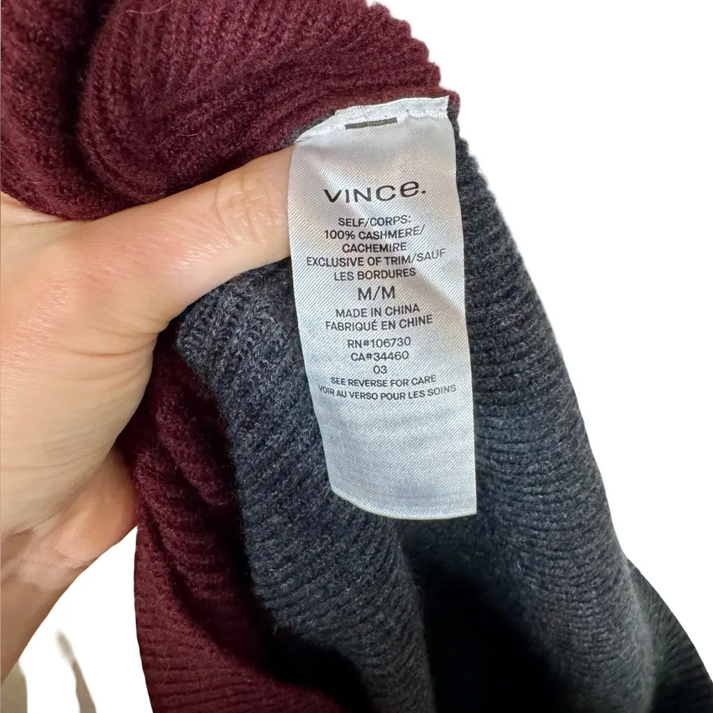 Vince Colorblock Cashmere Pullover Sweater in Black Cherry/ Merlot 100% Cashmere - Image 9