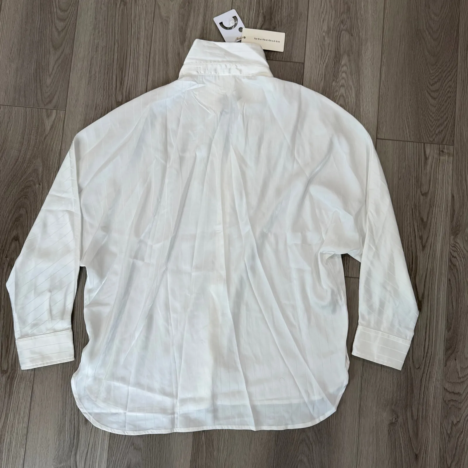 Commense Elegant Charlotte Oversized Button Up Collared Shirt White Flowy XL - Image 3