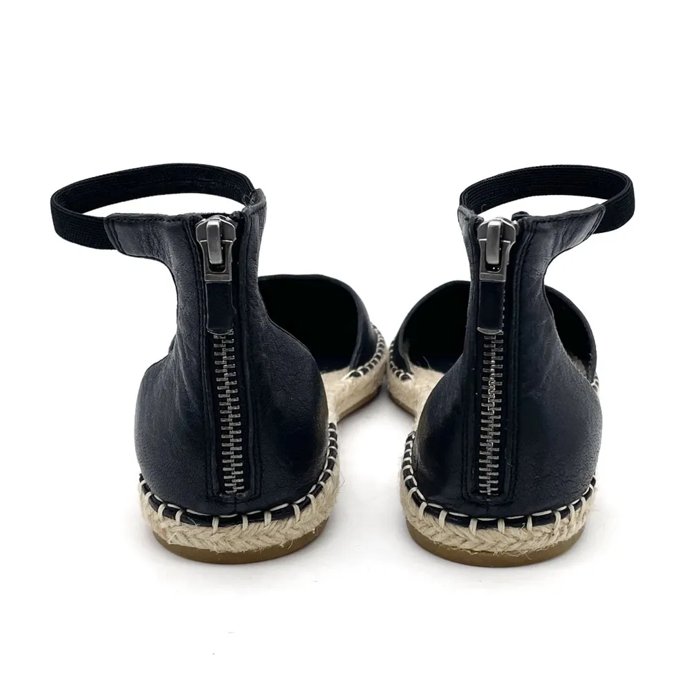 Eileen Fisher Lala Leather Espadrille Flats Black Size 8 Ankle Strap Sandals - Image 9