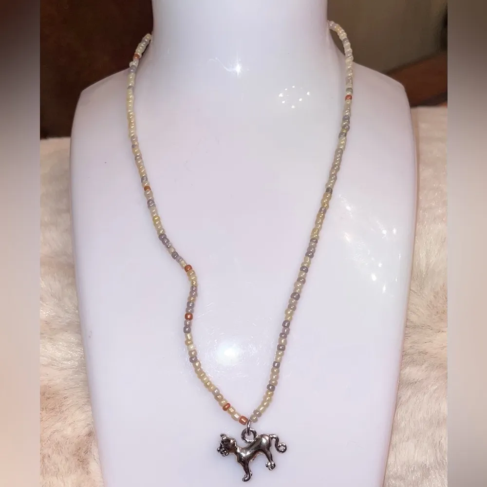 Seed Bead Neutral Tone Necklaces With Silver Tone Cat Charm - Image 2