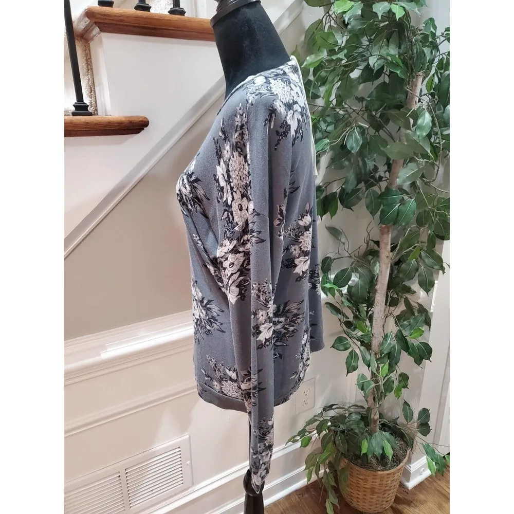 Workshop Republic Gray Floral Modal Round Neck Long Sleeve Top Blouse Size Small - Image 5