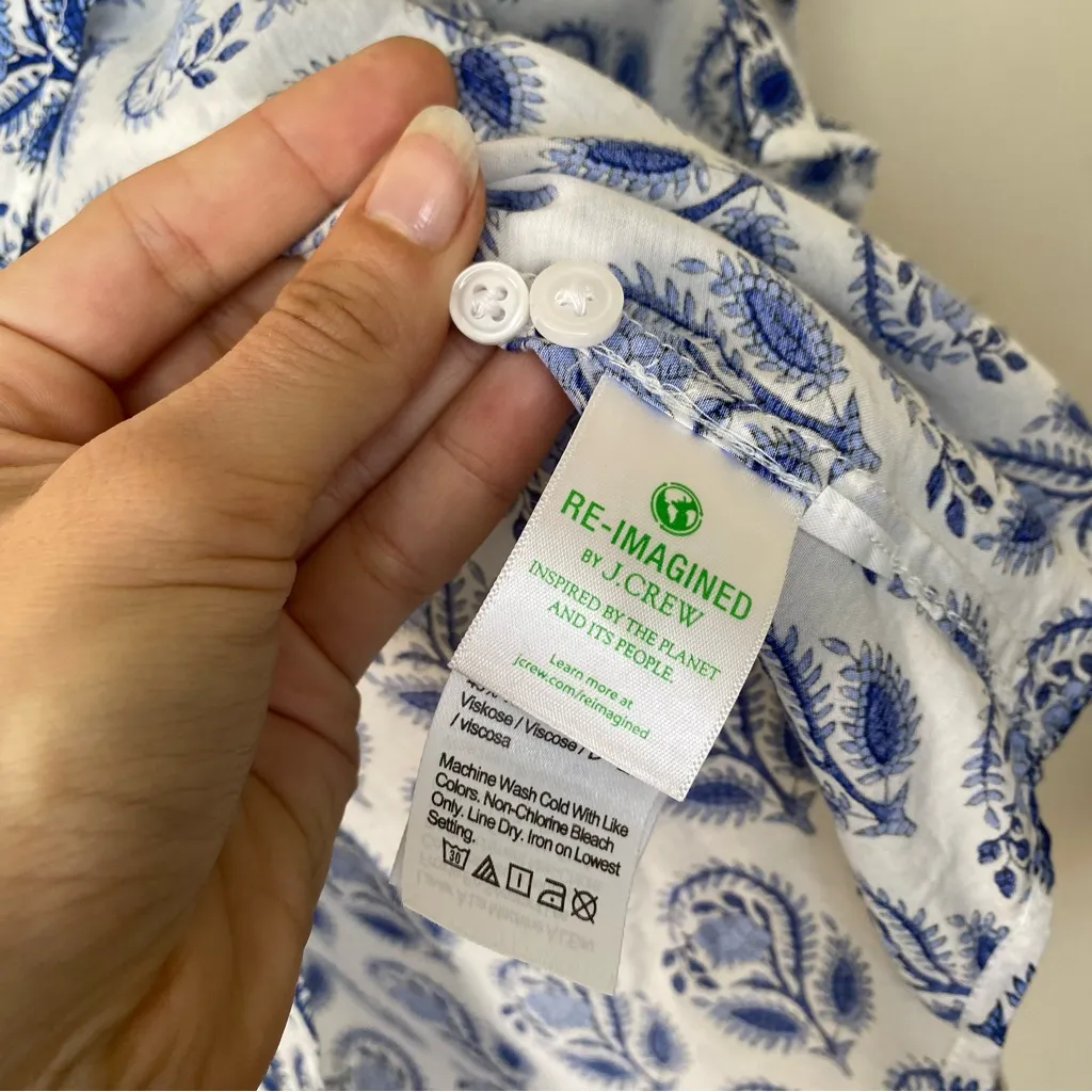 J. CREW Garcon Cotton Voile Shirt Floral Bouquet Block Print White/Blue Sz 6 - Image 9