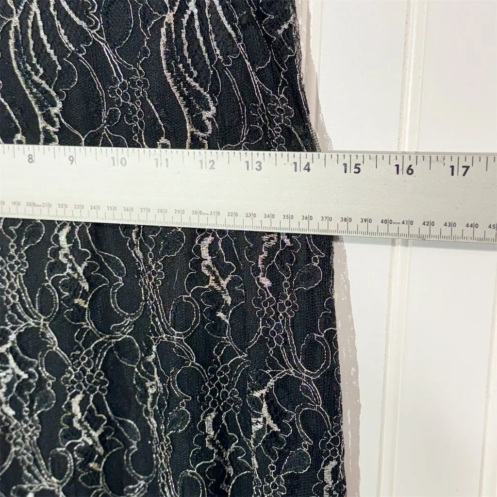 Poleci Black Metallic Lace Beaded Slip Dress Size 4 Cocktail Y2K Coquette Glam - Image 5