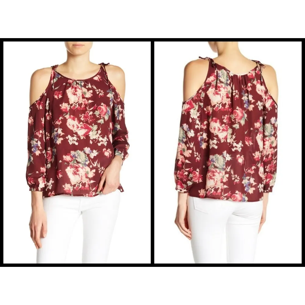 💕JOIE💕 100% Silk Floral Cold Shoulder Blouse - Image 4