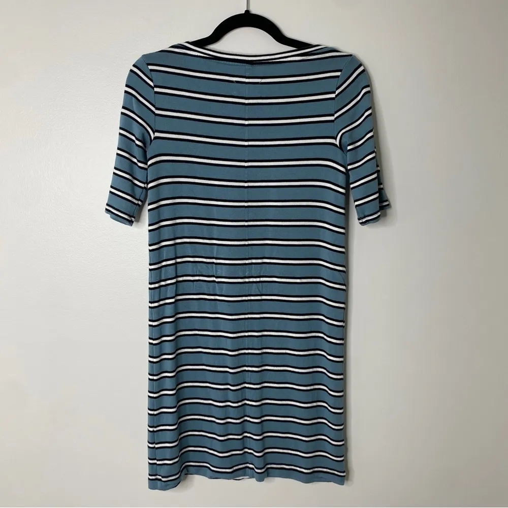 Lou & Grey Loft Signature Soft Dusty Blue Stripe Half Sleeve Dress Small - Image 3