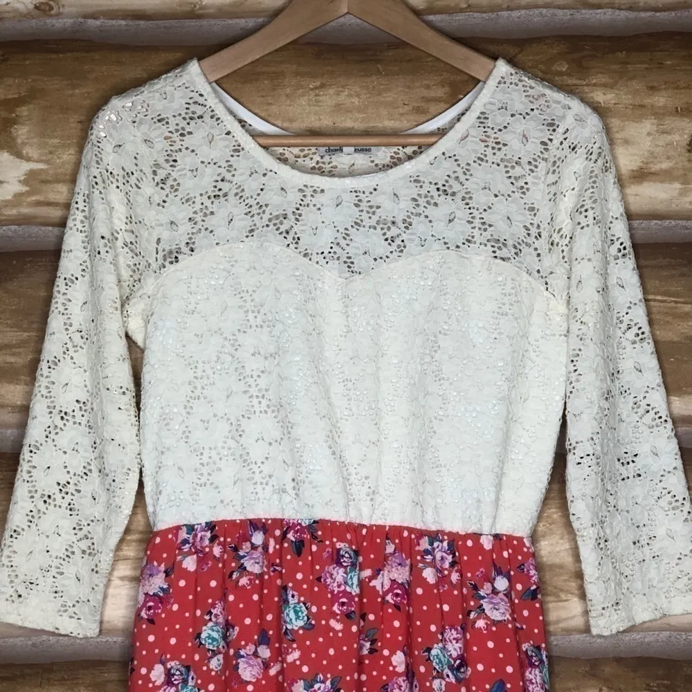 Charlotte Russe embroidered lace bodice floral skirt dress size L - Image 5