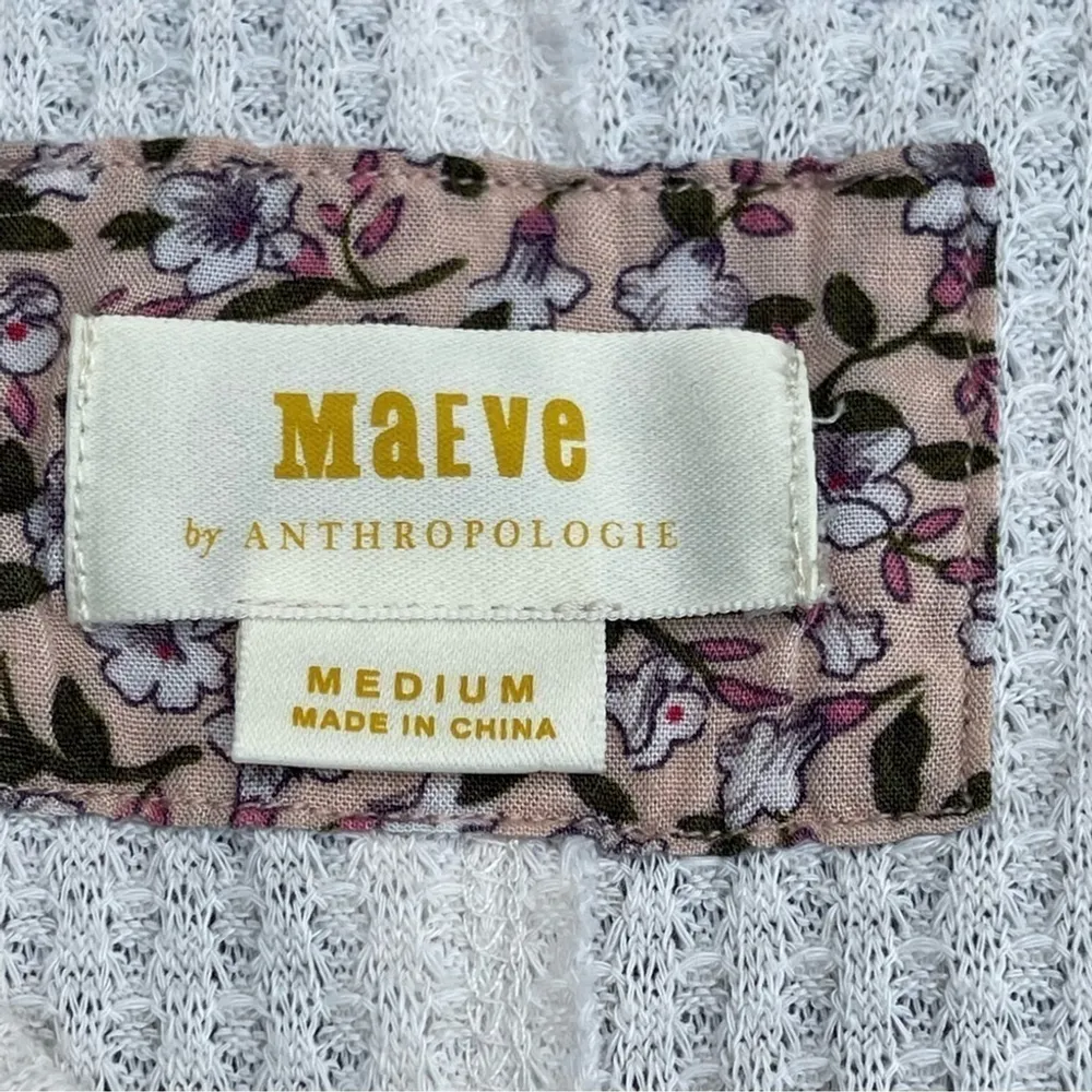 Maeve Anthropologie Size Medium Pearson Waffle Top Ivory V-Neck Long Sleeve - Image 5