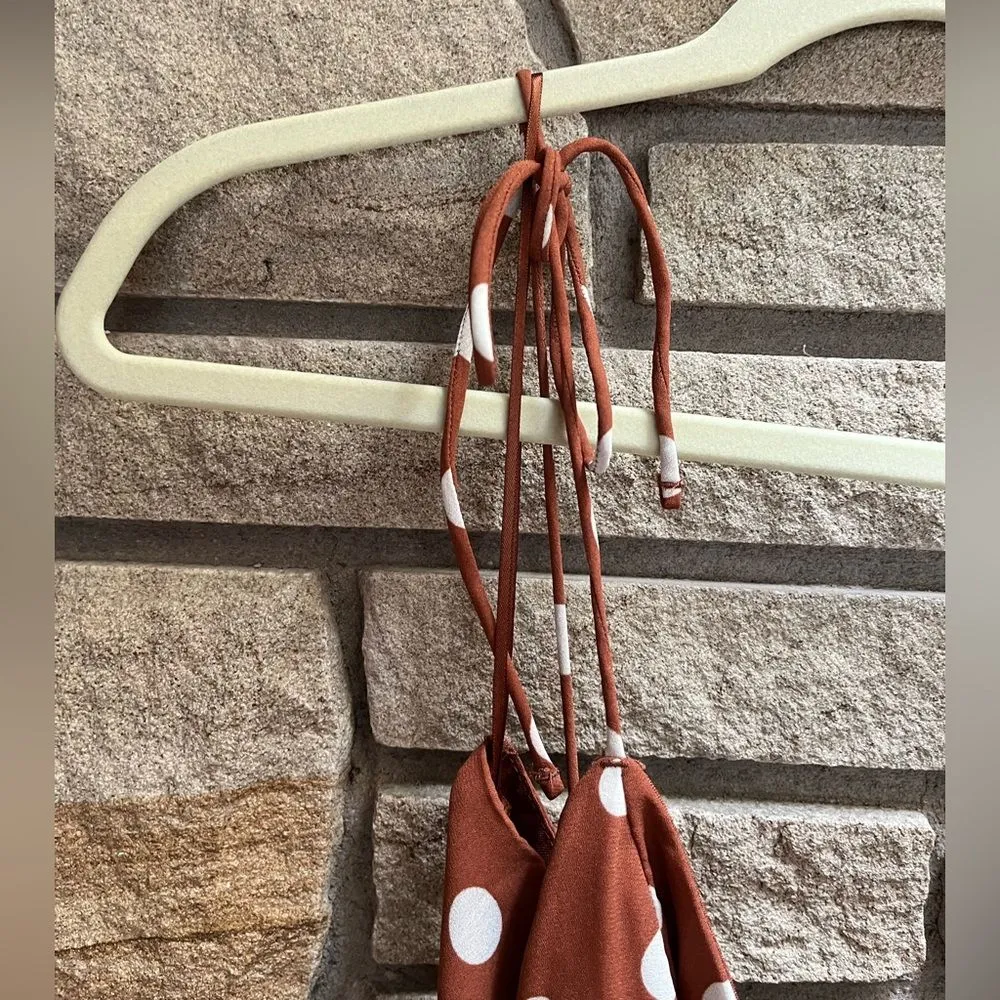 Abercrombie & Fitch Brown & White Polka Dot flowy midi maxi slit dress XL T - Image 5