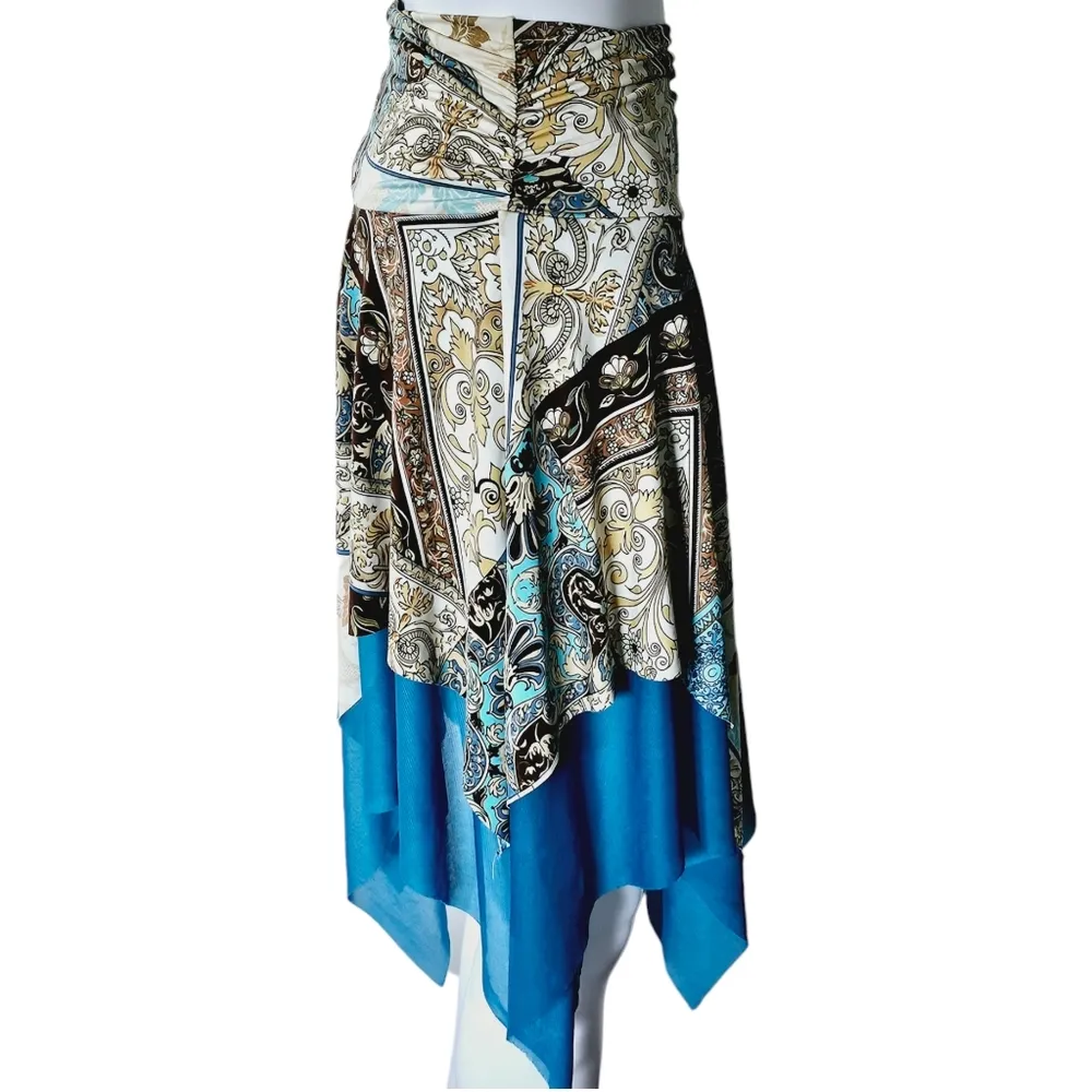 Vintage Carolina U.S.A. 90s Turquiose Paisley Handkerchief Hem Skirt Size Large Blue - Image 3