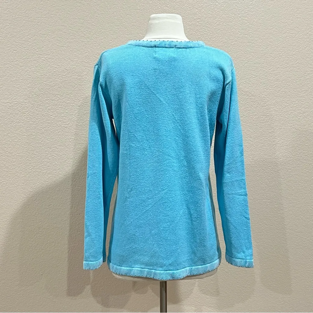 Quacker Factory Light Blue Sequins and Rhinestones Snowflakes Sweater Size Small - Image 5